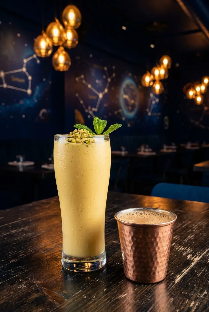mango lassi with pistachio and mint